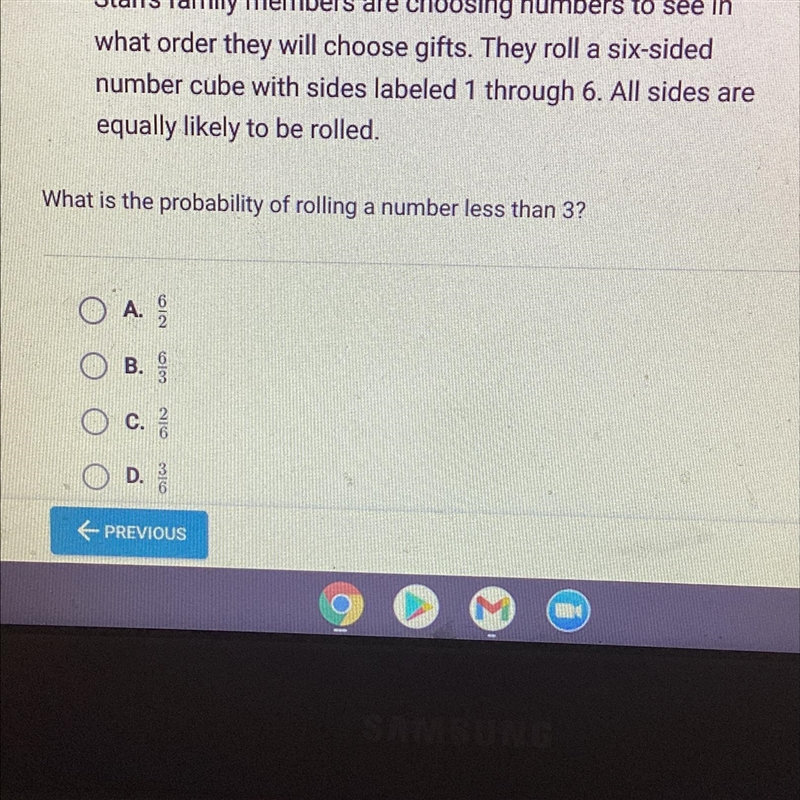 What is the probability of rolling a number less than 3?-example-1