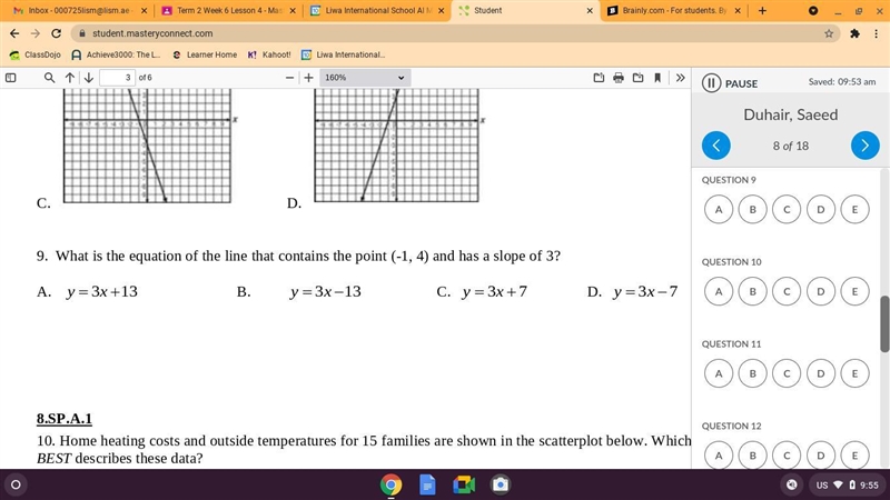 What is the equation of the line that contains the point (-1, 4) and has a slope of-example-1