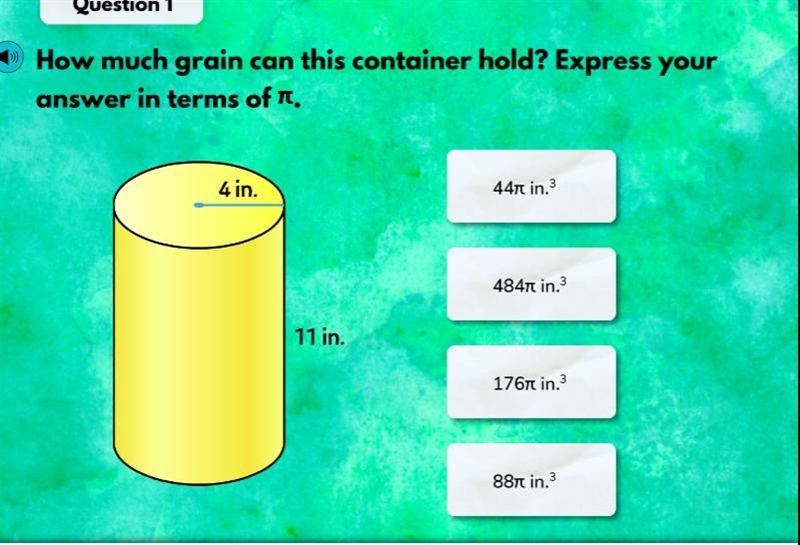 How much grain can this container hold ? express your answer in terms of \pi-example-1