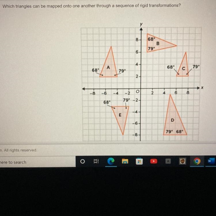 Which triangles can be mapped onto one another through a sequence of rigid transformations-example-1