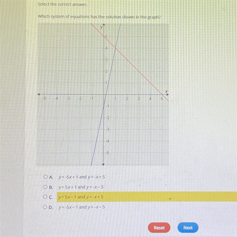 3 Select the correct answer. Which system of equations has the solution shown in the-example-1