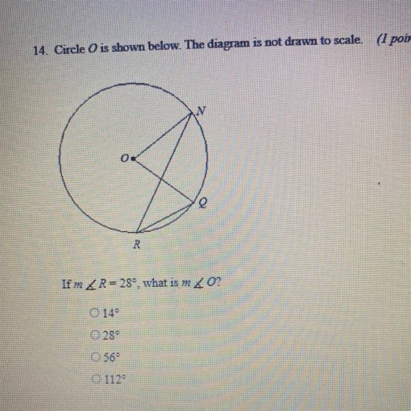 4. Circle O is shown below. The diagram is not drawn to scale.-example-1