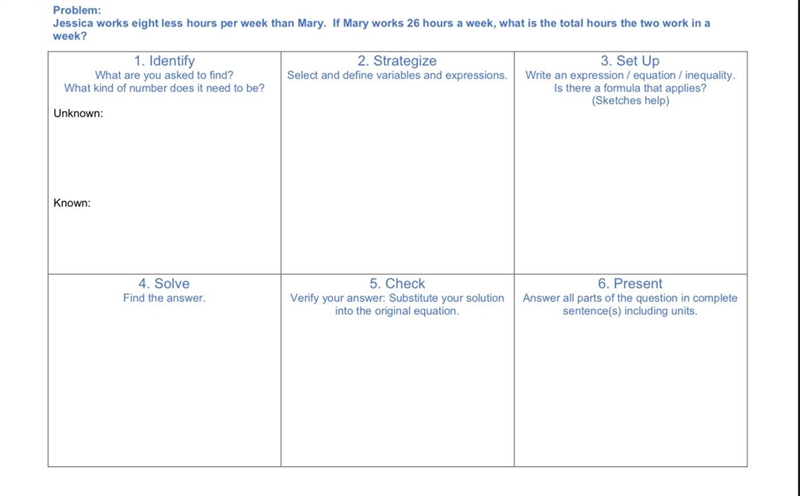 Problem: Jessica works eight less hours per week than Mary. If Mary works 26 hours-example-1