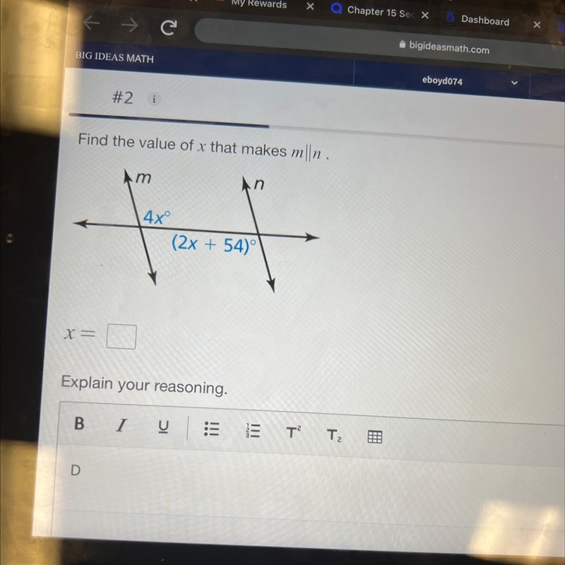 Find the value of x that makes m||n . X= Explain your reasoning-example-1