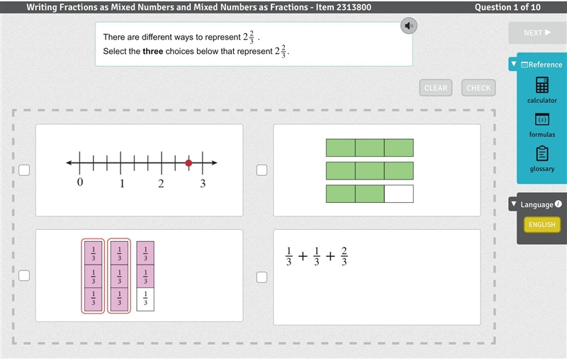 There are different ways to represent 2 2/3 Select the three choices below that represent-example-1