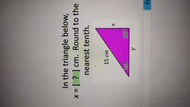 In the triangle below, x=[?] Cm. Round to the nearest tenth.-example-1