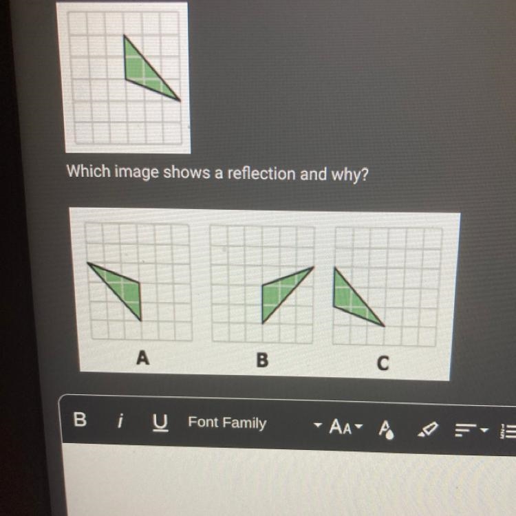 12. Look at this shape: Which image shows a reflection and why?-example-1