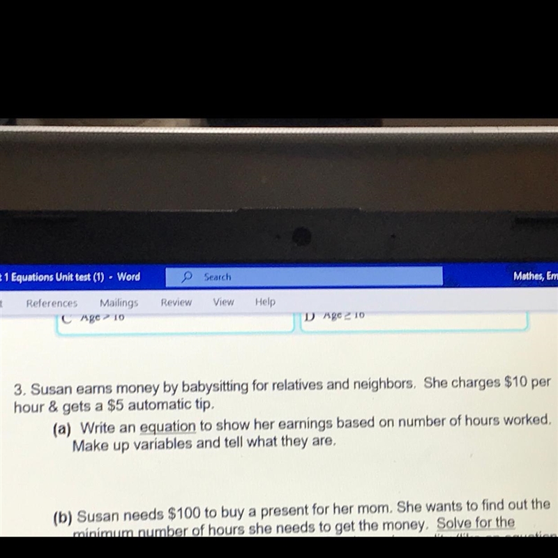 3. Susan earns money by babysitting for relatives and neighbors. She charges $10 per-example-1