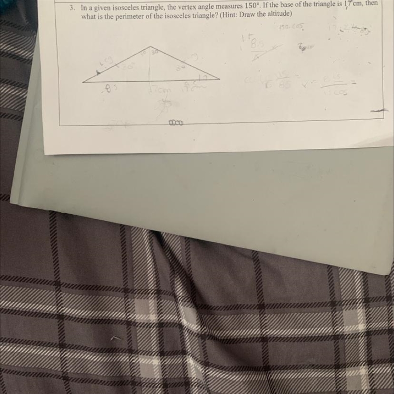 In a given isosceles triangle, the vertex angle measures 150°. If the base of the-example-1