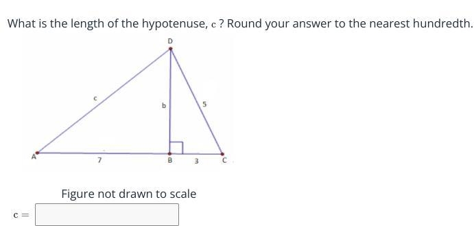 What is the length of the hypotenuse, c? Round your answer to the nearest hundredth-example-1