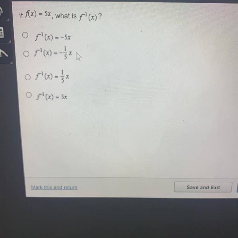 If f(x) = 5x, what is f¹(x)?-example-1