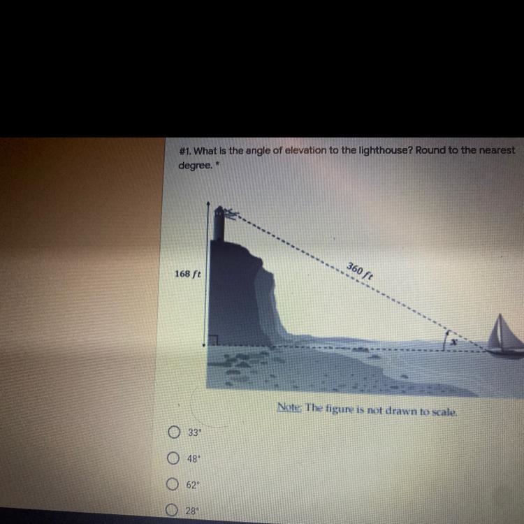 #1. What is the angle of elevation to the lighthouse? Round to the nearestdegree.-example-1