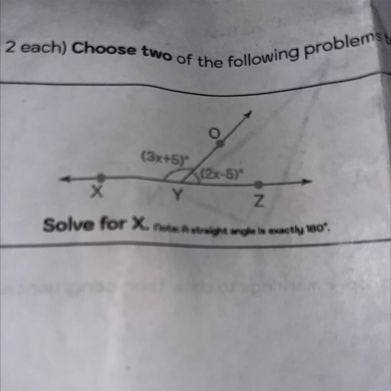 (3x+5)* / Y X(2x-5)* X Z Solve for X. note: A straight angle is exactly 180°.-example-1