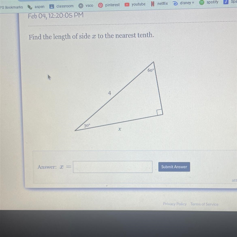 Find the length of side x to the nearest tenth.-example-1