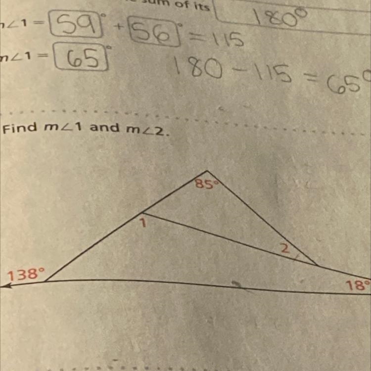 Find m angle 1 and m angle 2-example-1