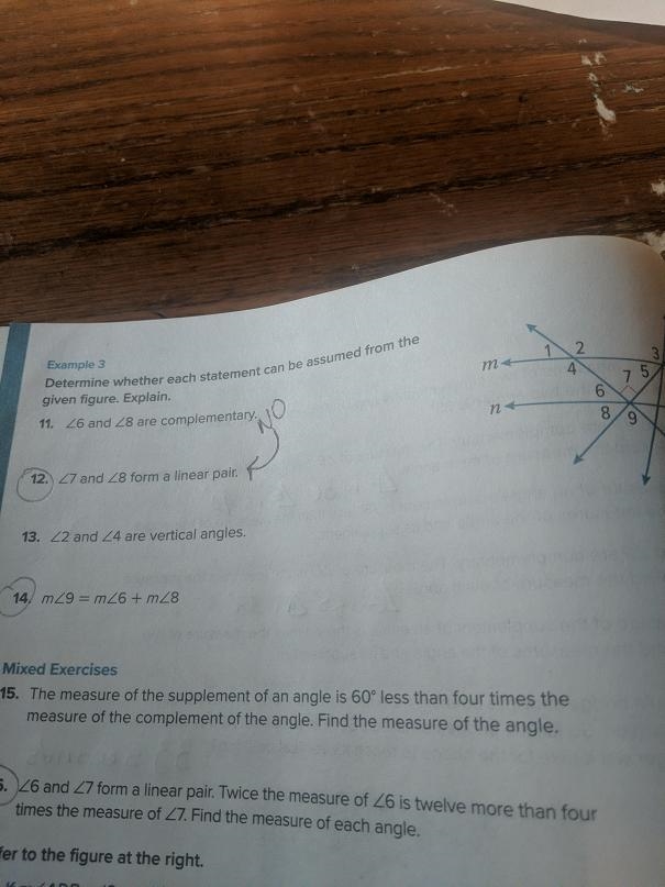 12. 27 and 28 form a linear pair. 13. 22 and 24 are vertical angles. 14. m29= m26 + m-example-1