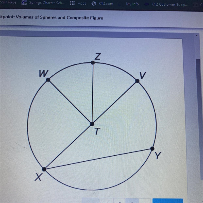 Which segment is a diameter of this circle? Ο TX O VX Ο XY-example-1