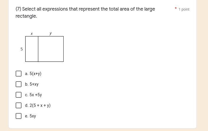 Select all expressions that represent the total area of the large rectangle.-example-1