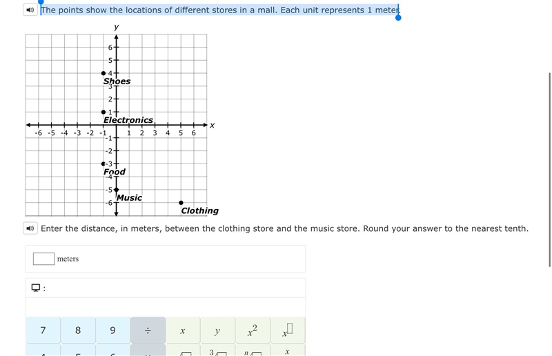 (50 points) The points show the locations of different stores in a mall. Each unit-example-1