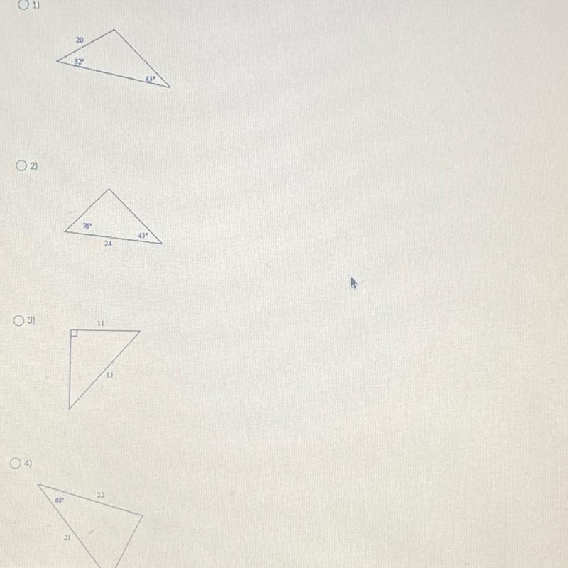 Which of the following triangles cannot be solved using the sine law-example-1