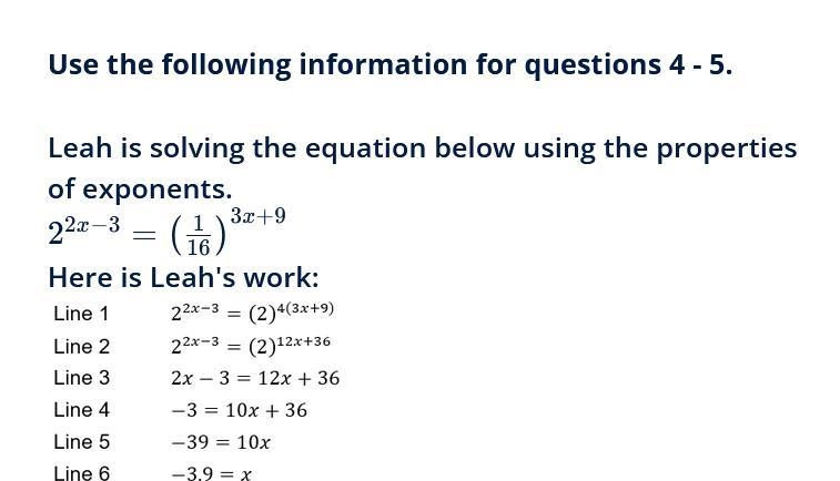 Which line did leah go wrong at and why? Please show explanation to how to solve the-example-1