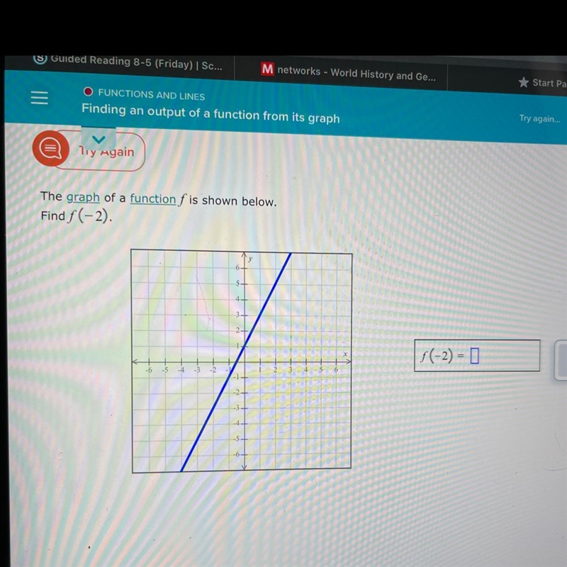 The graph of a function f is shown below find f(-2).-example-1