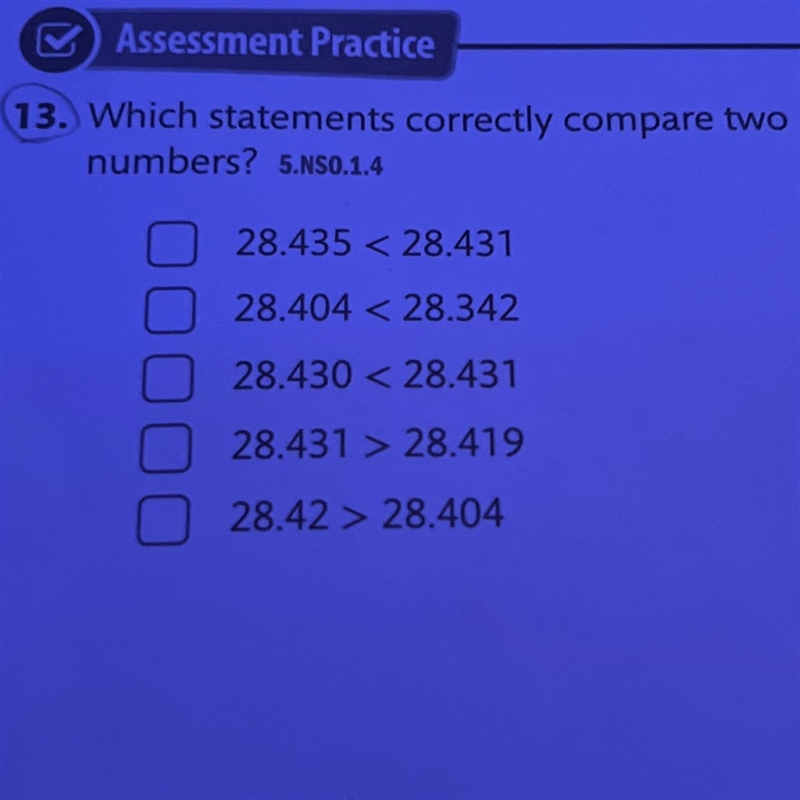 Which statements correctly compare two numbers? S.NS0.1.4 00 28.435 <28.431 28.404 &lt-example-1