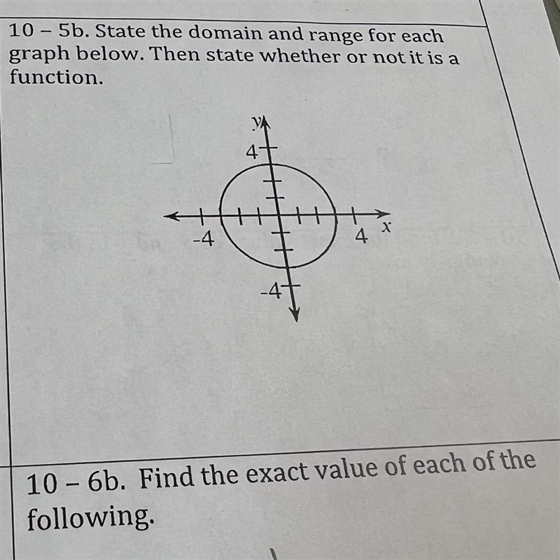 5b. State the domain and range for each graph below. Then state whether or not it-example-1