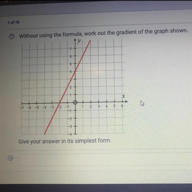 Without using the formula, work out the gradient of the graph shown.-example-1