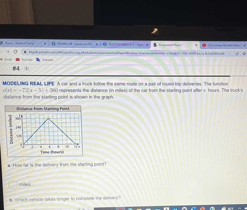 PLEASE HELP ASAP. I am stuck a. how far is the delivery from the starting point in-example-1