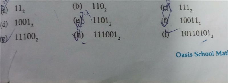 1)Convert the following binary numbwers into decimal number(only a,b,c,f,i) ​-example-1