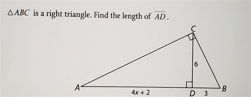 ABC is a right triangle. Find the length of AD. A. 12 units B. 2.83 units C. 7 units-example-1