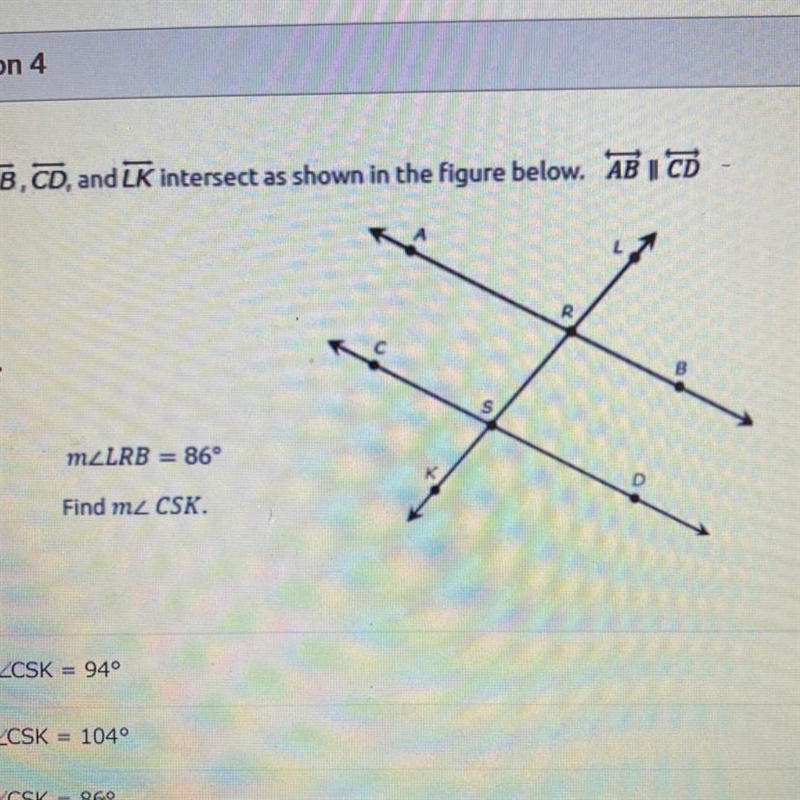 Lines AB, CD, and LK intersect as shown in the figure below. AB I CDKA-example-1