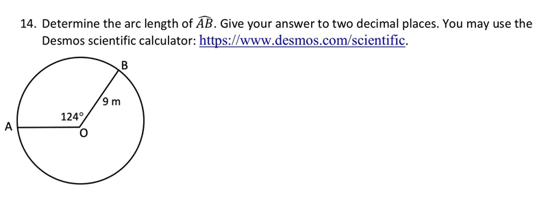 14. Determine the arc length of AB. Give your answer to two decimal places.-example-1