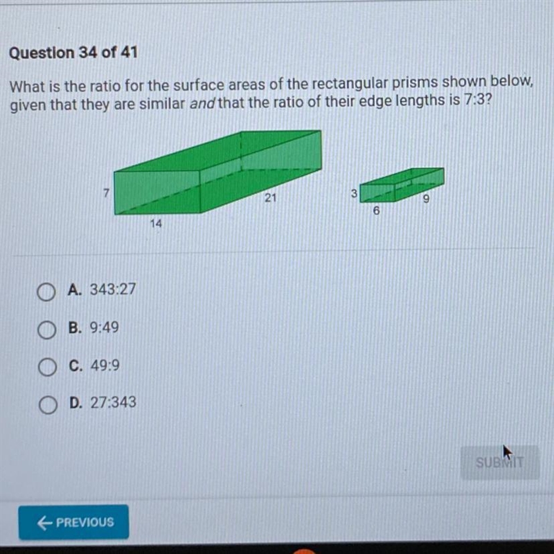 What is the ratio for the surface areas of the rectangular prisms shown below, given-example-1