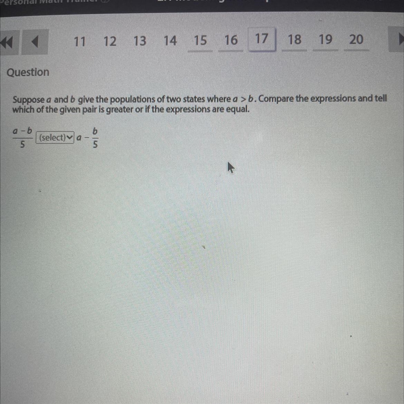 *PLS HELP* Suppose a and b give the populations of two states where a > b. Compare-example-1