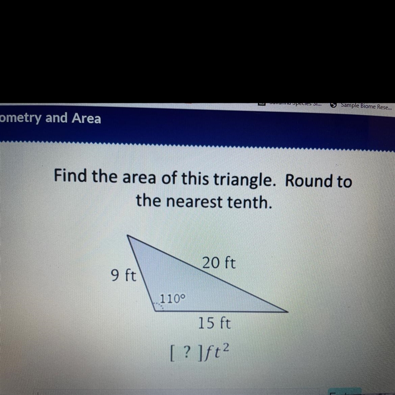 Find the area of this triangle. round to the nearest tenth.-example-1