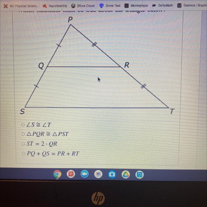 Which statement must be true about the triangle below-example-1