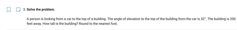 Solve the problem.A person is looking from a car to the top of a building. The angle-example-1