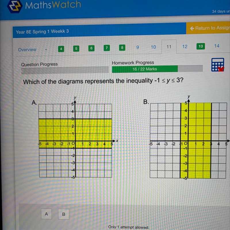 Which of the diagram represents the inequality-1<=y<=3-example-1