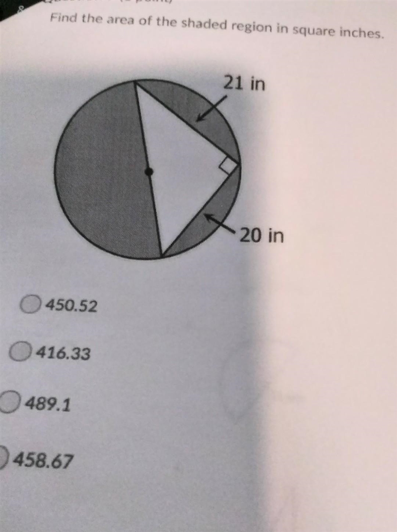 Find the area if the shaded region in square inches.-example-1