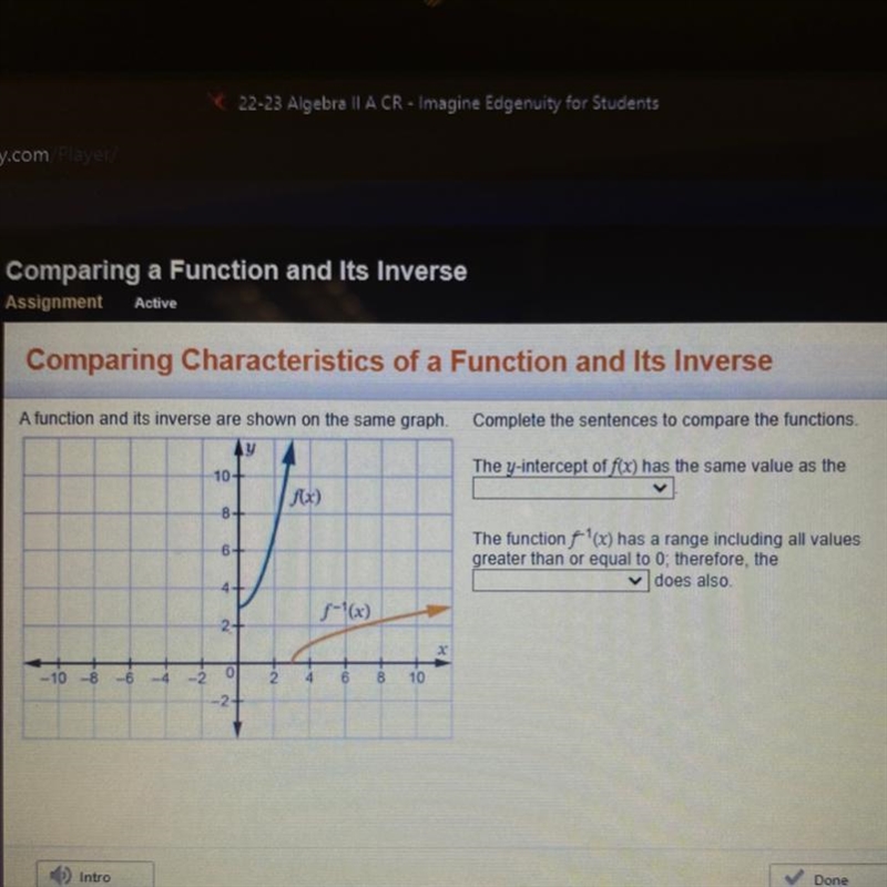 Comparing characteristics of a function and its inverse. PLEASE HELP-example-1