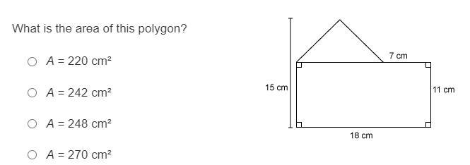 What is the area of this polygon A=220 cm^2 A=242 cm^2 A=248 cm^2 A=270 cm^2-example-1