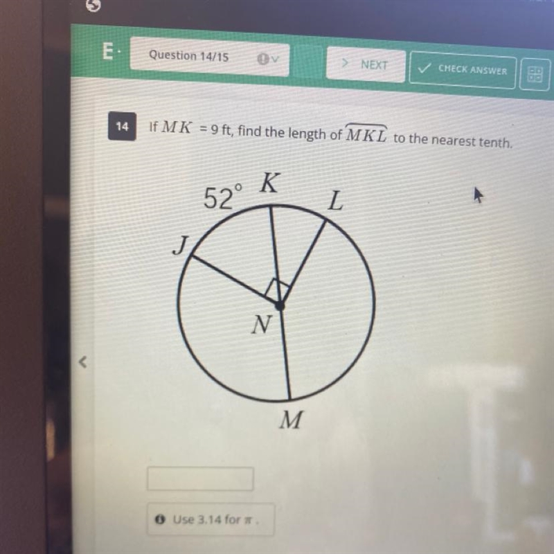 If MK = 9ft find the length of MKL to the nearest tenth-example-1