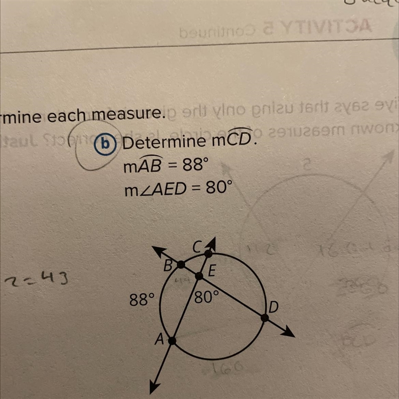 Determine mCD MAB = 88° m/AED = 80°-example-1