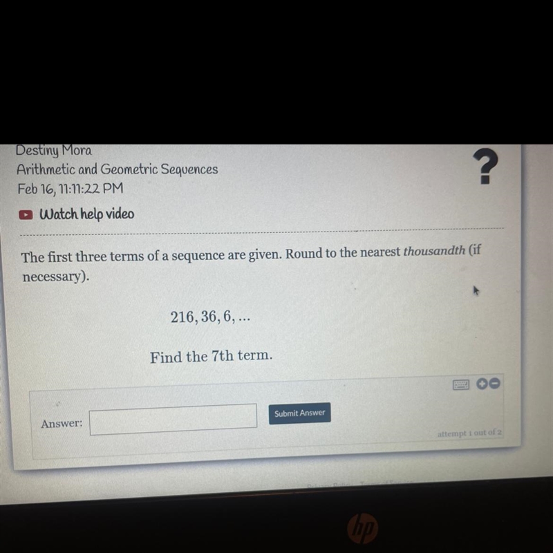 Find 7th term .. 216,36,6..-example-1