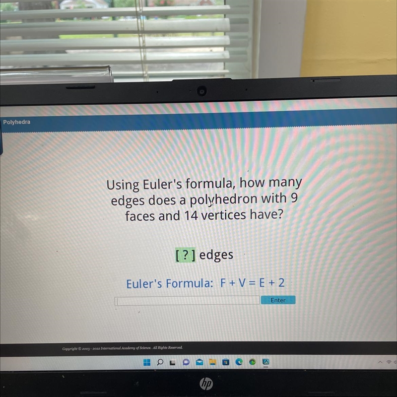 Using Euler's formula, how many edges does a polyhedron with 9 faces and 14 vertices-example-1