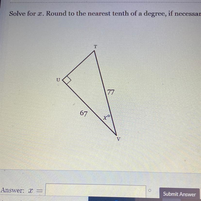 Solve for x. Round to the nearest tenth of a degree, if necessary.-example-1