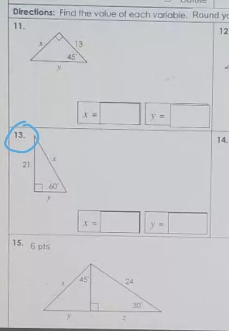 Pls help me with questions 13 directions find the value of x round your answer to-example-1