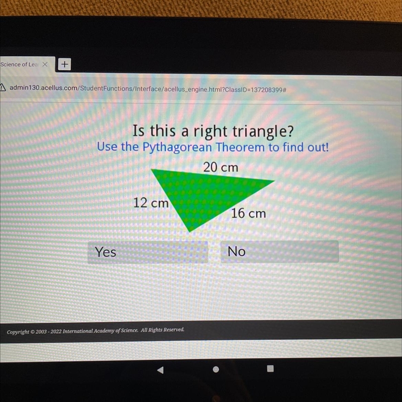 Is this a right triangle?-example-1